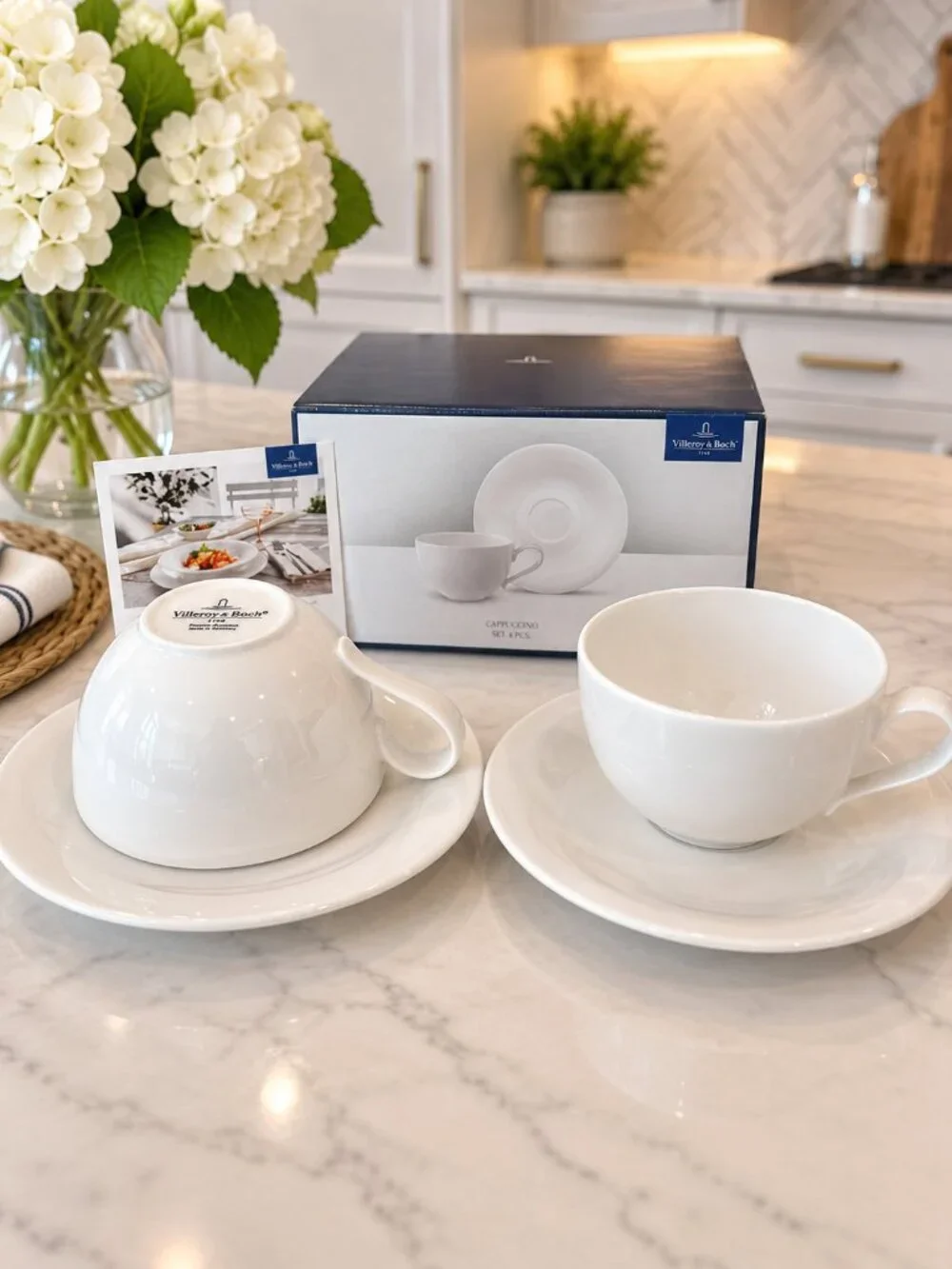 Villeroy & Boch New Porcelain Cottage Cappuccino Cups & Saucers 4 Pc Set NIB